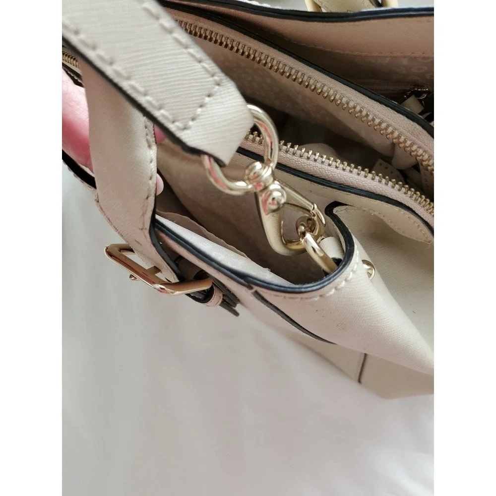 Kate Spade Ivory Beige Saffiano Leather Satchel Purse Handbag With Strap Handles